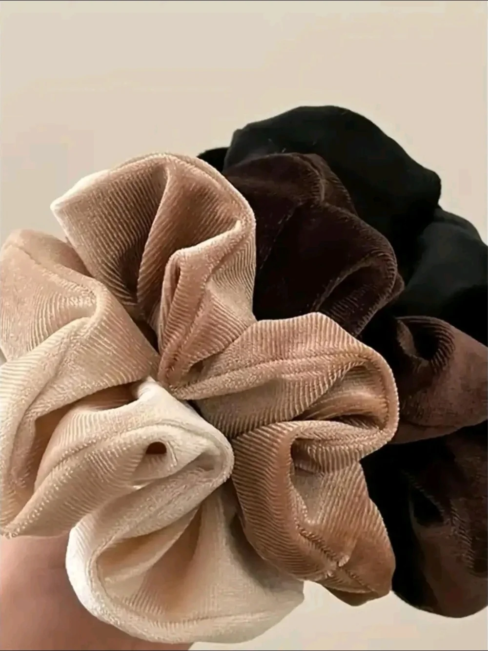 Velvet Oversized Scrunchie Set Of 4- Black and Neutral Browns